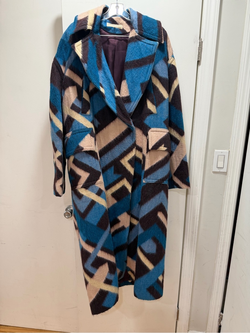 Emilio Pucci Super Rare Vintage Blue, Cream & Brown Wool-Blend Coat - Picture 1 of 4